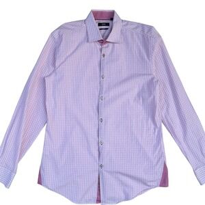Hugo Boss Slim Fit Dress Shirt Pink Micro Check Long Sleeve Office Sz 42 / 16.5